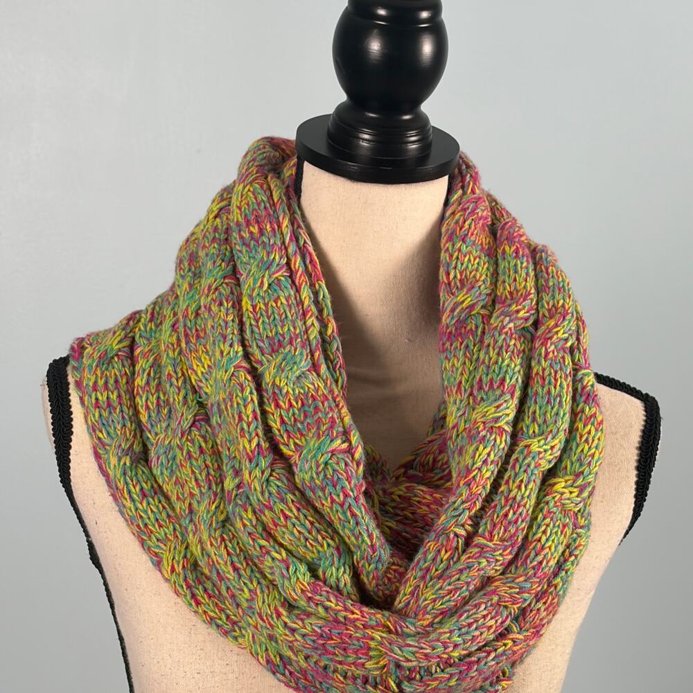 C.C Chunky Knit Infinity Scarf Multicolor Boho Colorful Statement Cowl bohochic